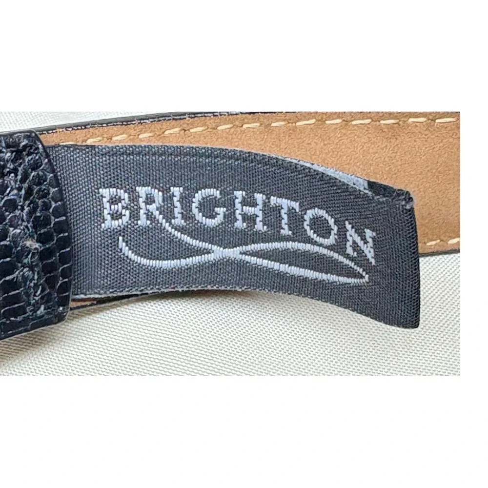 Brighton Classics Black Lizard Embossed‎ Leather Belt Gold Tone Buckle ML 32